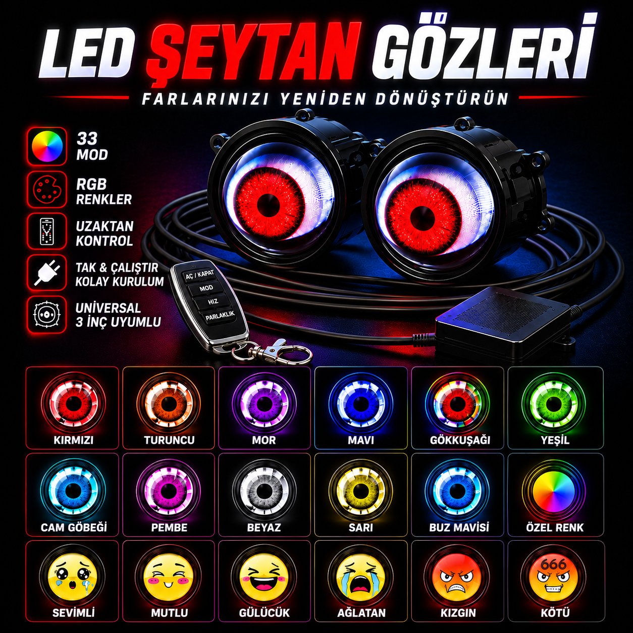 Neon Işık™ – RGB Akıllı Far Gözleri
